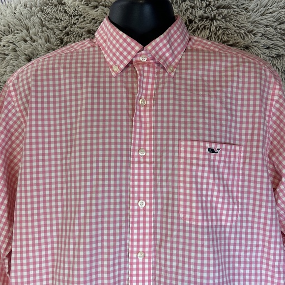 Vineyard Vines Classic Fit Tucker‎ Shirt Mens Large Pink Gingham Check Button Up - Picture 2 of 11